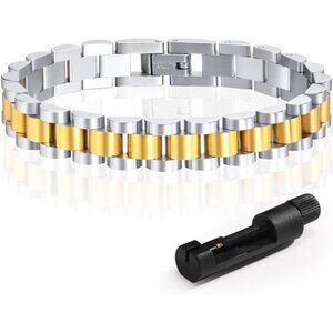 Stainless Steel 18K 2 Tone Gold Plated Chain Link Bracelet